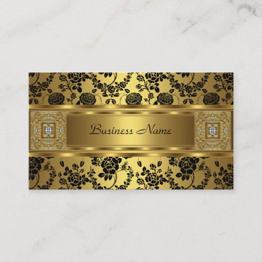 Customizable Gold Damask Black Floral Jewel Elegant Classy Business Card Template