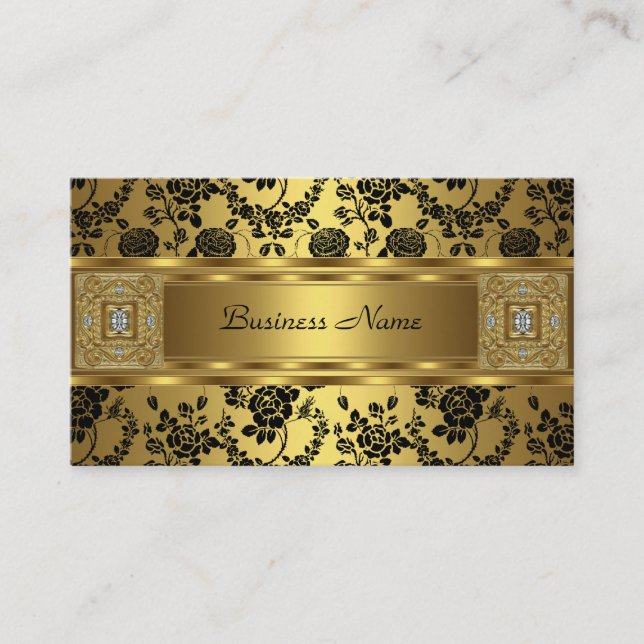 Gold Damask Black Floral Jewel Elegant Classy Business Card (Front)