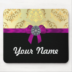 Gold damask & black personalized mouse pad
