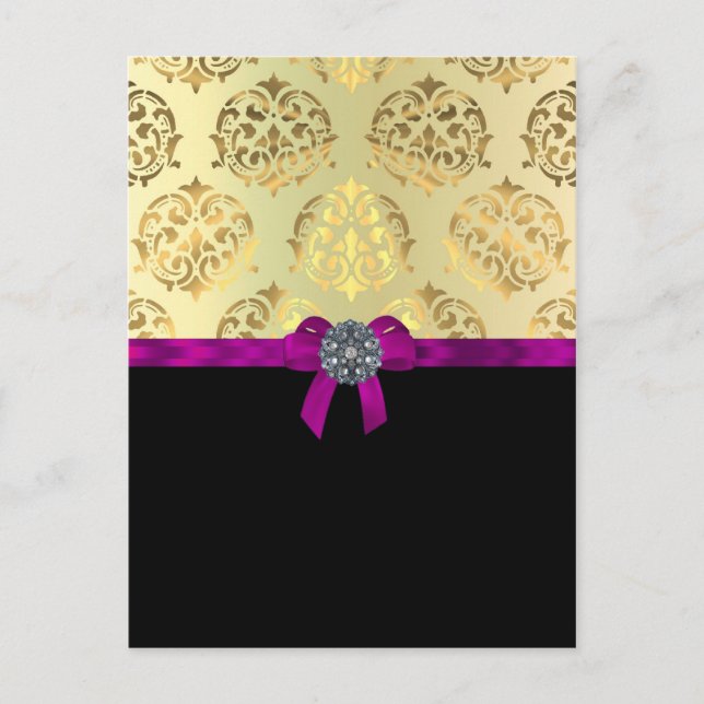 Gold damask & black personalized postcard (Front)