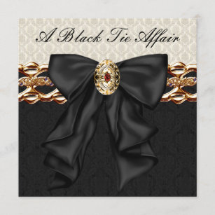Gold Damask Black Tie Formal Corporate Party Invitation