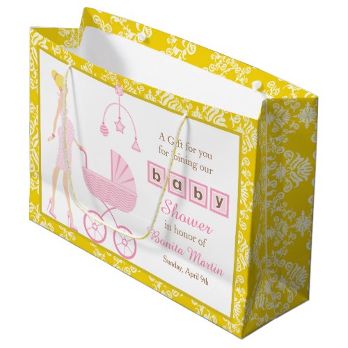 Gold Damask Blond Woman Baby Shower Large Gift Bag