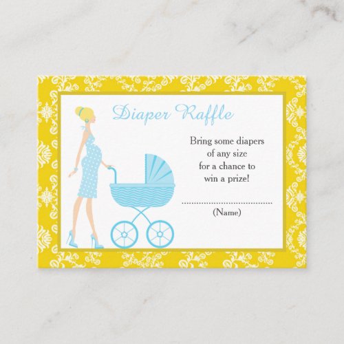Gold Damask Blonde Baby Shower Diaper Raffle Enclosure Card