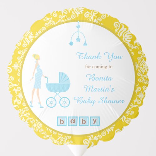 Gold Damask Blonde Woman Baby Shower Balloon