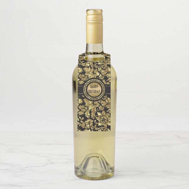 Gold Damask Bottle Hanger Tag (On Bottle)
