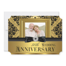 Gold Damask Bow Photo 50th Wedding Anniversary 3
