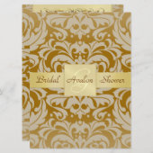 Gold Damask Bridal Shower Monogram Invitation (Front/Back)