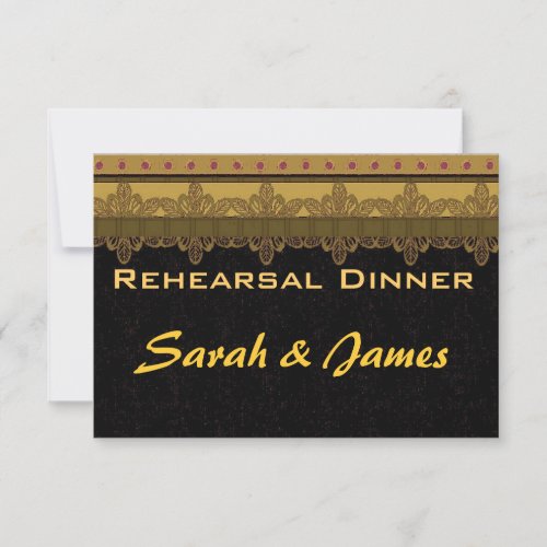 Gold damask brocade Vintage wedding rehearsal Personalized Invitations