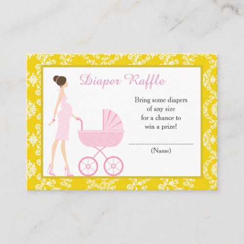 Gold Damask Brunette Baby Shower Diaper Raffle Enclosure Card