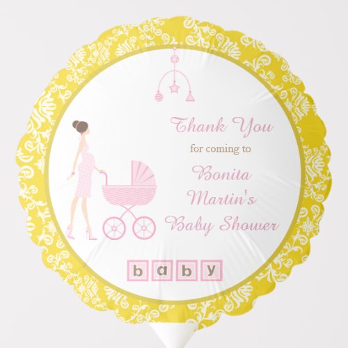 Gold Damask Brunette Woman Baby Shower Balloon