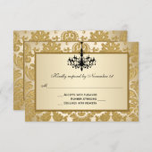 Gold Damask, Chandelier Wedding Reply Card (Front/Back)