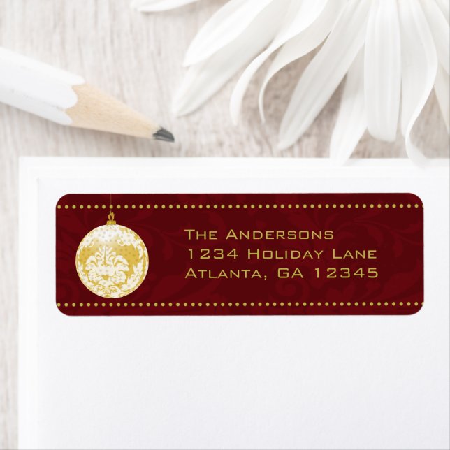 Gold Damask Christmas Ornament on Garnett Label (Insitu)