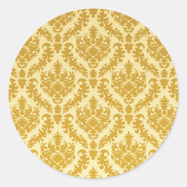 Gold damask classic round sticker (Front)