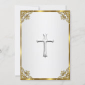 Gold Damask Cross Photo Baptism Christening 2 Invitation | Zazzle