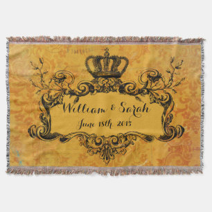 Gold Damask Custom Wedding Royal Crown Throw Throw Blanket