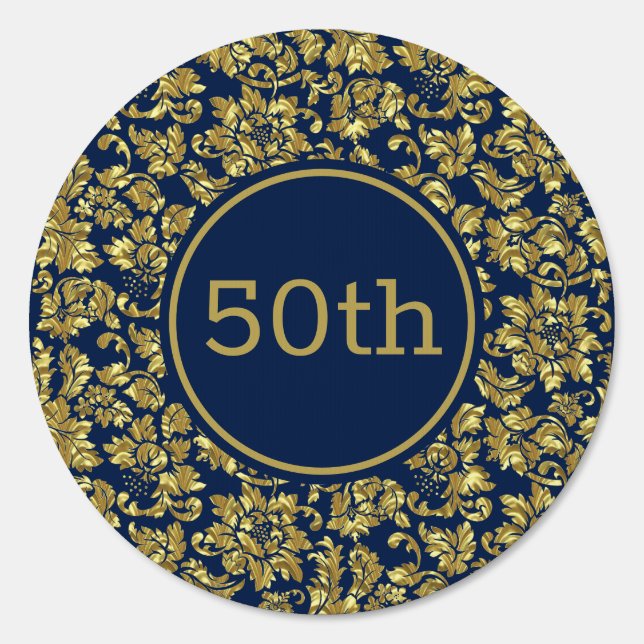 Gold Damask Dark Blue  Sign (Back)