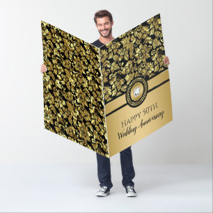 Gold Damask & Diamonds Wedding Anniversary Card