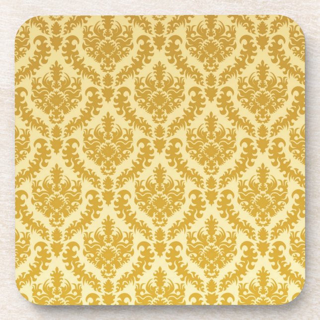 Gold damask drink coaster (Front)