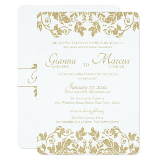 Gold Damask Emblem Wedding Card