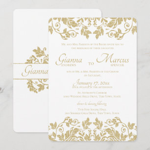 Gold Damask Emblem Wedding Invitation