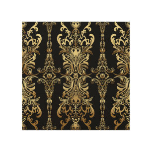 Gold Damask, Floral Arabesque Pattern. Wood Wall Art
