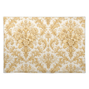Gold Damask Floral Cloth Placemat