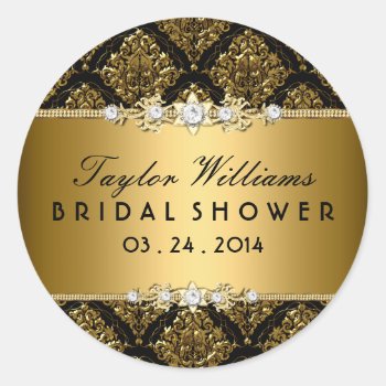 Gold Damask & Floral Jewel Bridal Shower Sticker by ExclusiveZazzle at Zazzle
