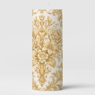 Gold Damask Floral Pillar Candle