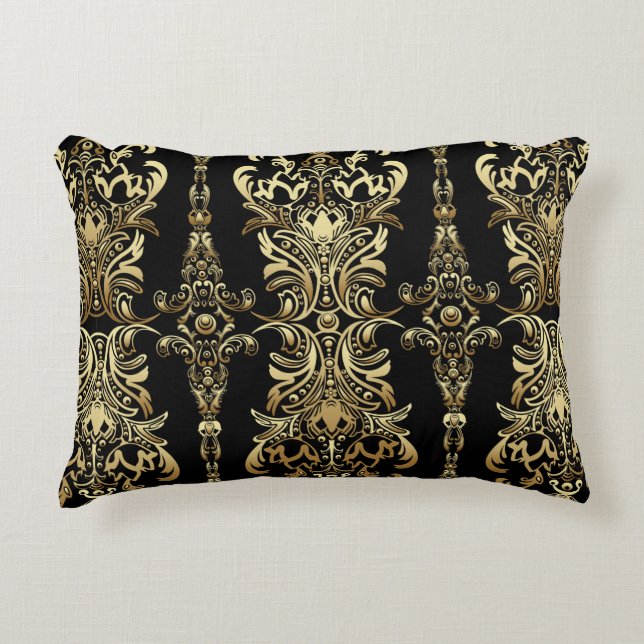 Gold damask floral seamless pattern with arabesque accent pillow (Front)