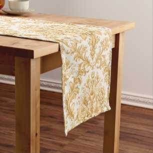 Gold Damask Floral Short Table Runner