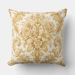 Gold Damask Floral Throw Pillow