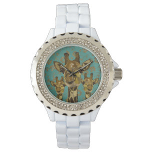 Gold Damask Giraffes Floral Retro Watch