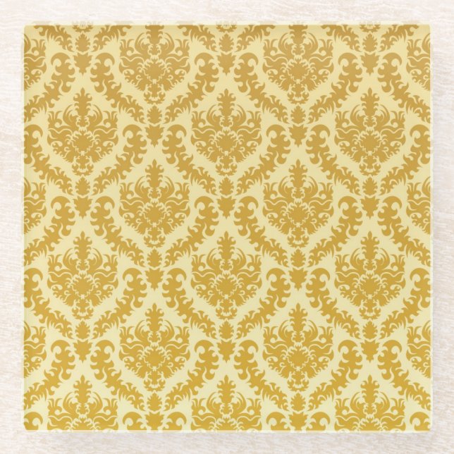 Gold damask glass coaster (Front)