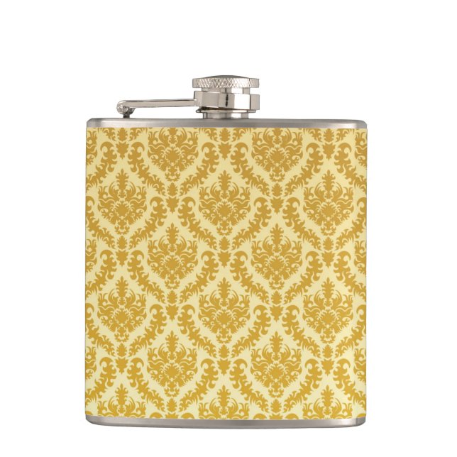 Gold damask hip flask (Front)