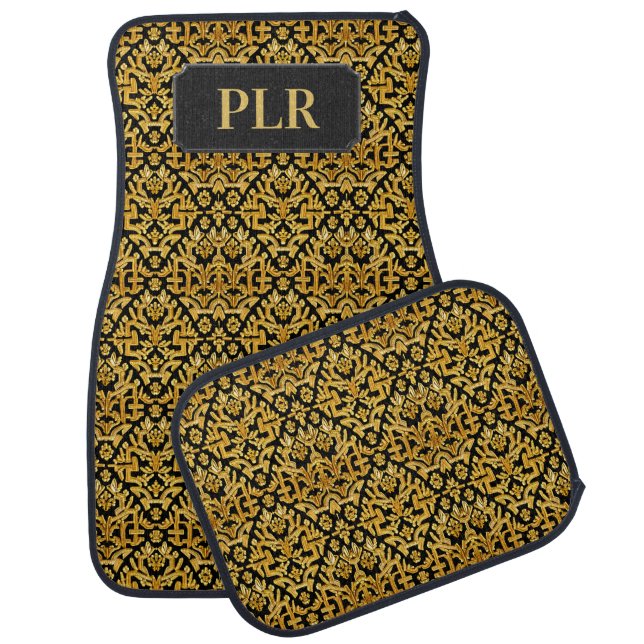 Gold Damask Historic Embroidery - add initials Car Floor Mat (Set)