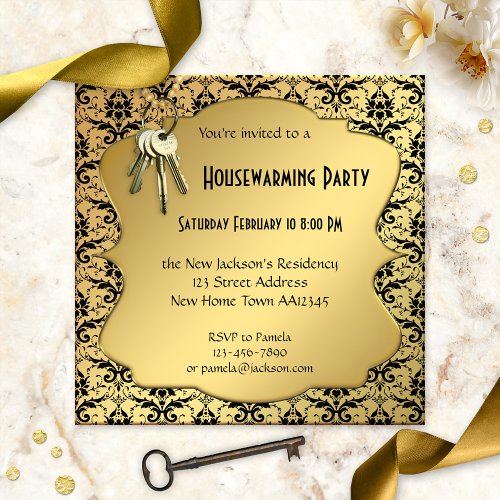Gold  Damask Housewarming Party Invitation