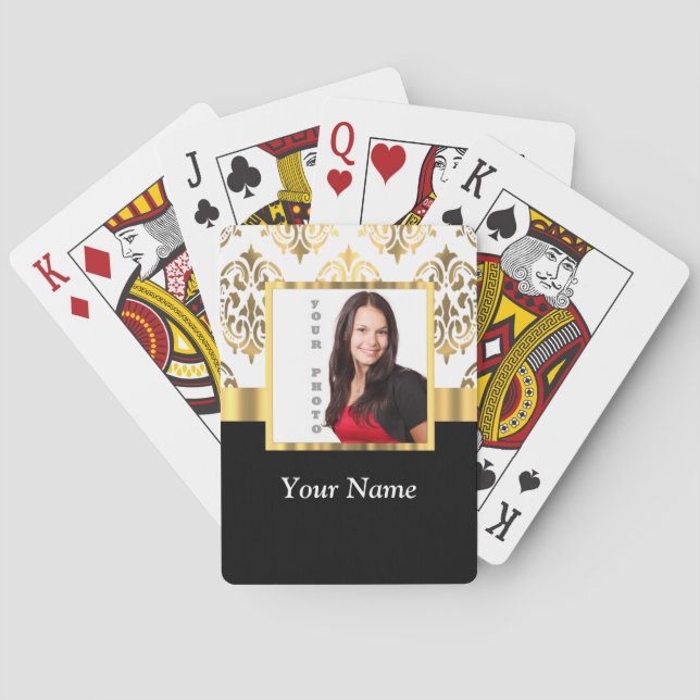 Gold damask instagram photo template poker cards (Back)