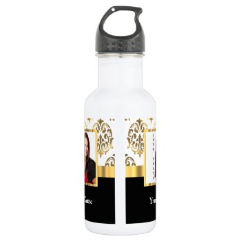 Gold Damask Instagram Photo Template Water Bottle by photogiftz at Zazzle