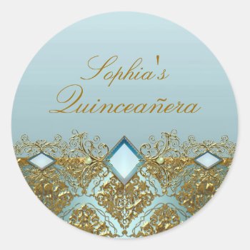 Gold Damask & Jewel Quinceanera Sticker by ExclusiveZazzle at Zazzle