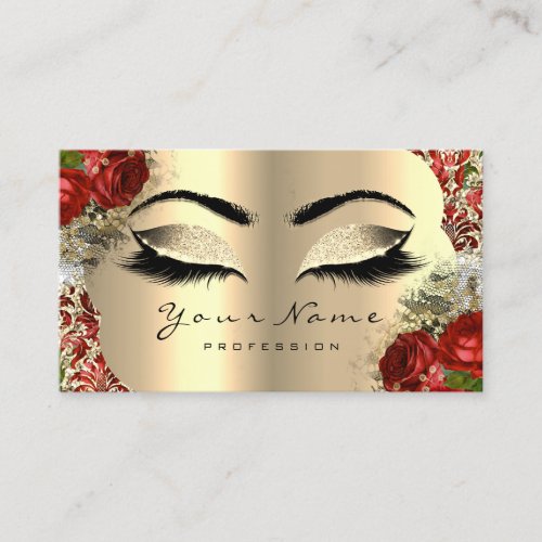 Gold Damask Makeup Artist Lash Floral Red Rose Lux Business Card