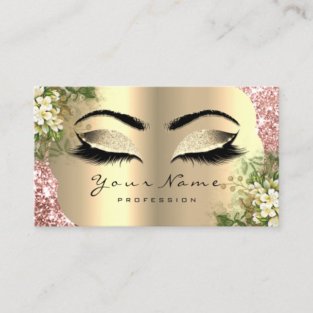 Gold Damask Makeup Artist Lashes Floral Mint Pink Business Card (Front)