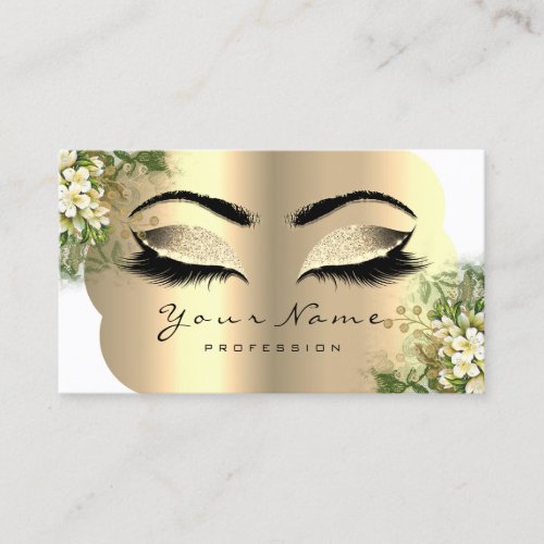 Gold Damask Makeup Artist Lashes Floral Mint White Business Card