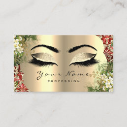 Gold Damask Makeup Artist Lashes Floral Rose Black Business Card