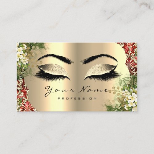 Gold Damask Makeup Artist Lashes Floral Rose Black Business Card