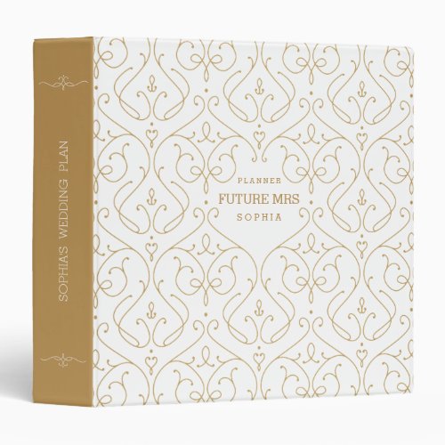 Gold damask modern classic wedding planner binder