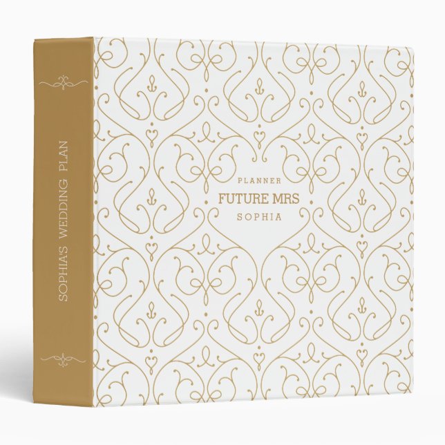 Gold damask modern classic wedding planner binder (Front/Spine)