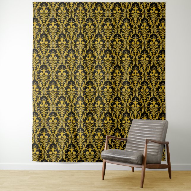 Gold Damask on Black Floral Chic Elegant Backdrop (In Situ)