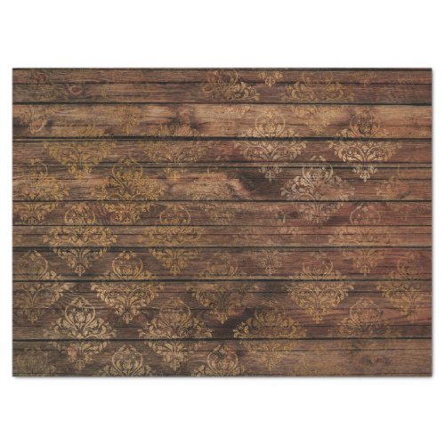 Gold Damask on Brown Wood Decoupage Tissue Paper