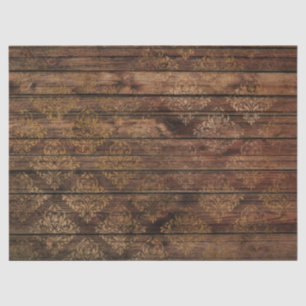Gold Damask on Brown Wood Decoupage Tissue Paper