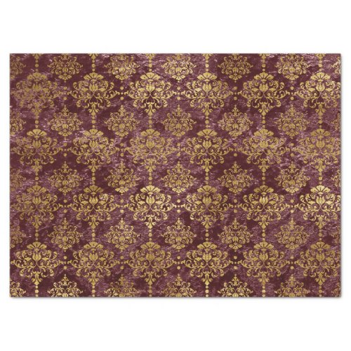 Gold Damask on Burgundy Background Decoupage Tissue Paper